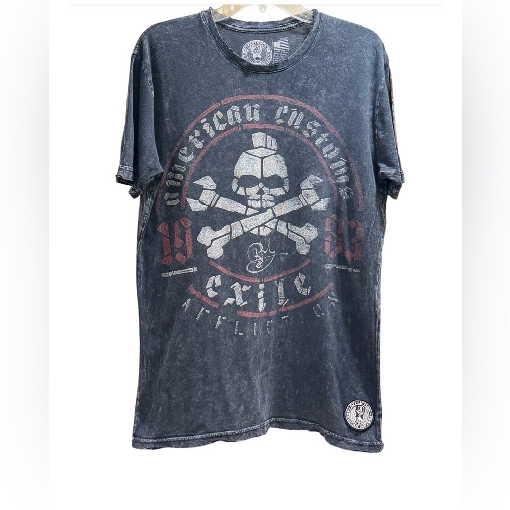 Affliction Mens American Customs Black Graphic Tee - Size Large
